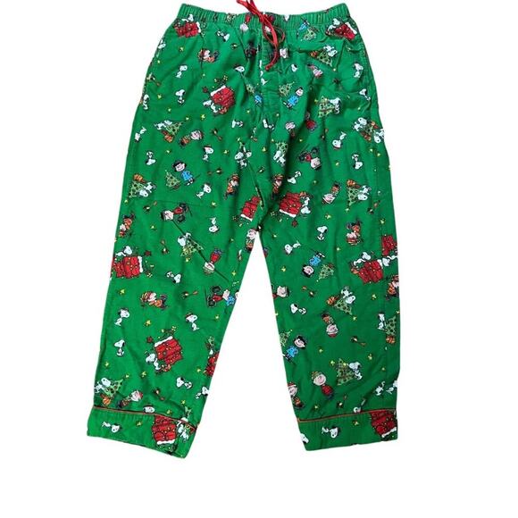 Peanuts Comfy Green Christmas Snoopy Pajama Set Festive Sleepwear Size Medium - Picture 3 of 6
